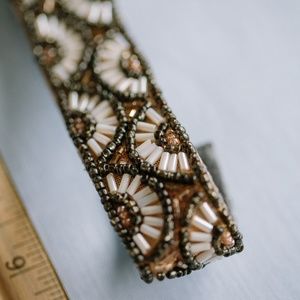 Beaded tan, gray, and white headband